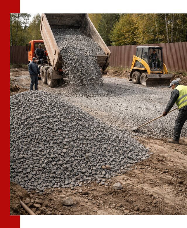 Отсыпка участка щебнем с доставкой и уплотнением в Кунгуре