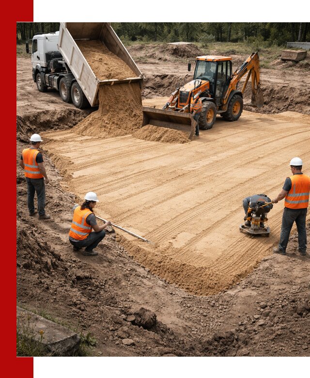 Устройство песчаной подушки для фундаментов и дорог в Кунгуре